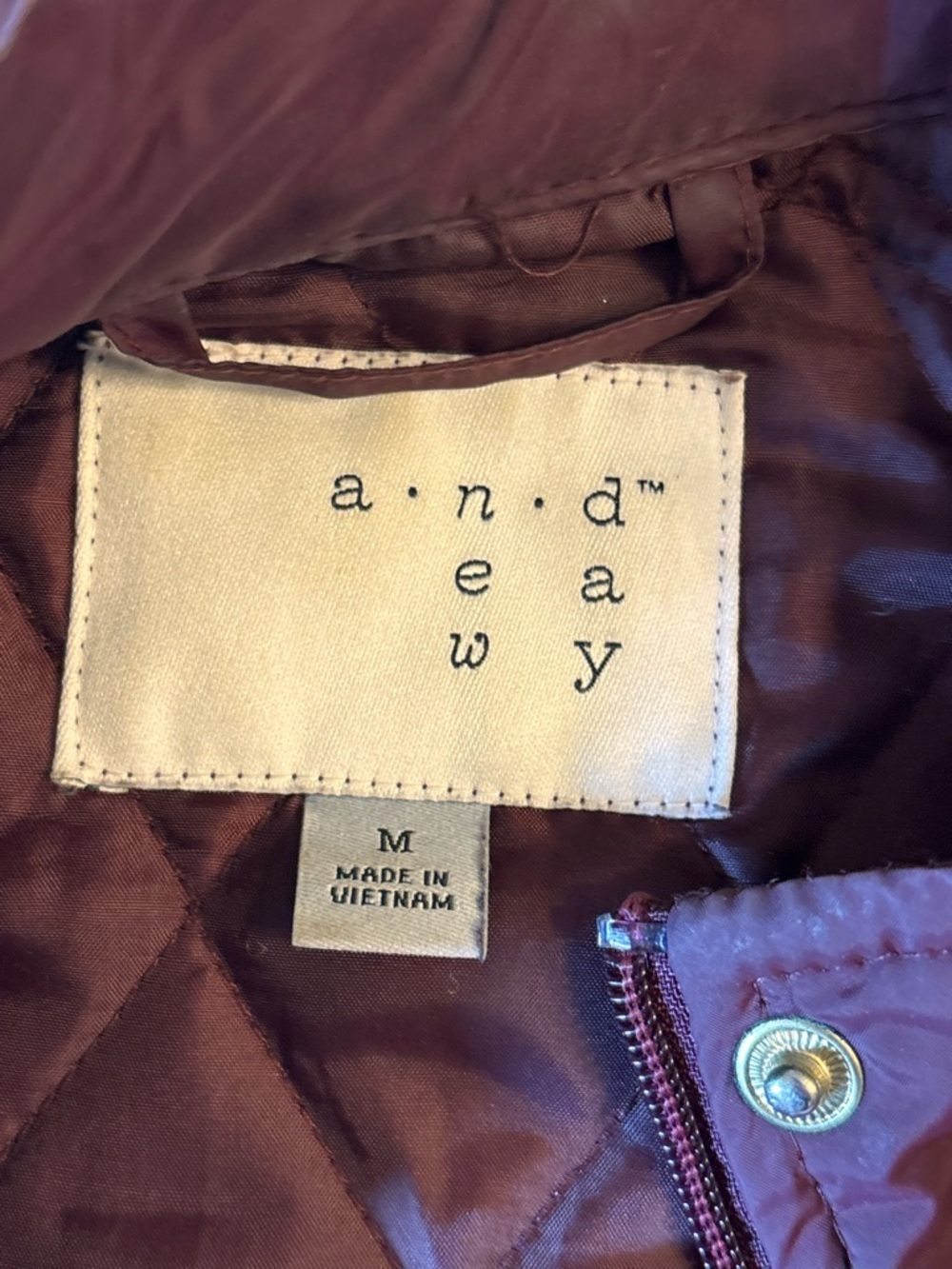 Andeawy Lightweight Quilted Puffer Jacket Zip Front, Burgundy, Sz M - Picture 3 of 4